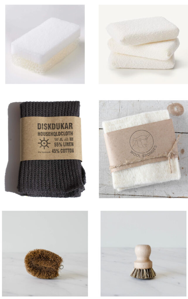 LIVING-Minimal-Kitchen-Cleaning-Supplies-white-sponges-wool-dishcloth-de-smet-dossier
